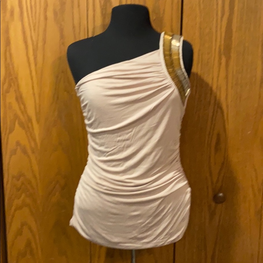 Off the shoulder lined tan top
